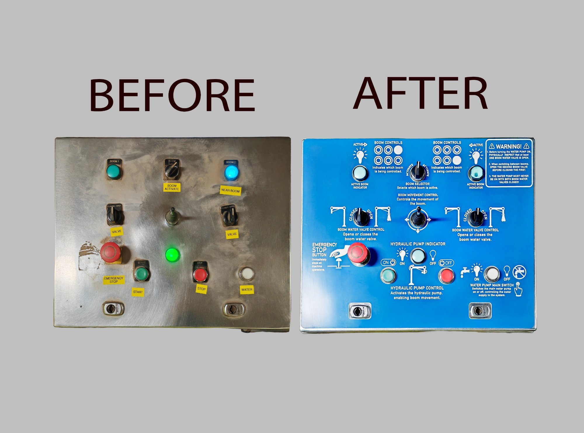 Control panel before and after with professional laminate overlay