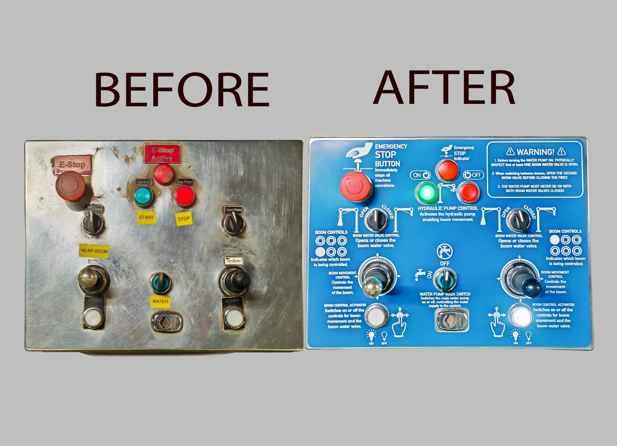 Control panel before and after