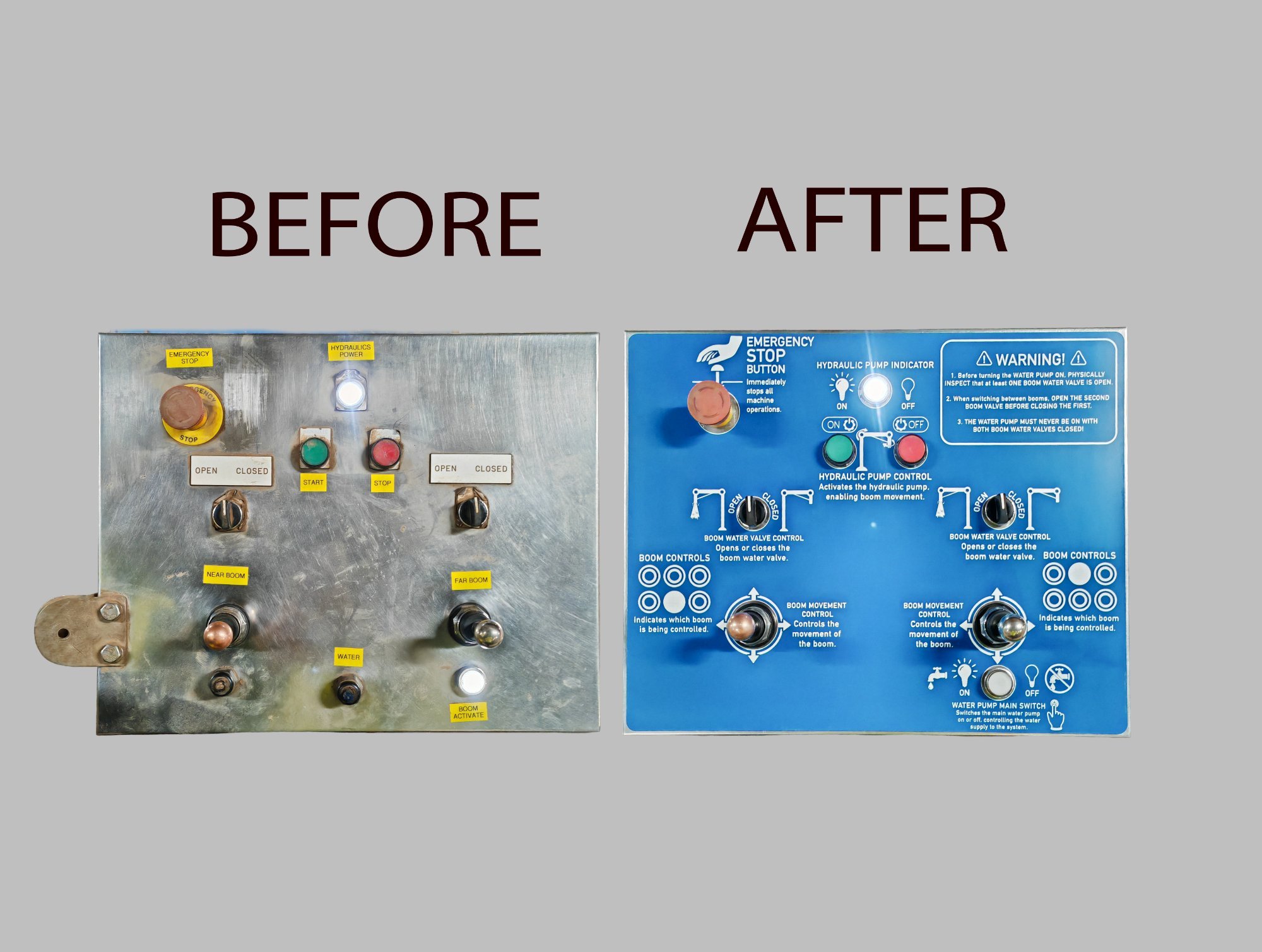 Industrial panel before and after