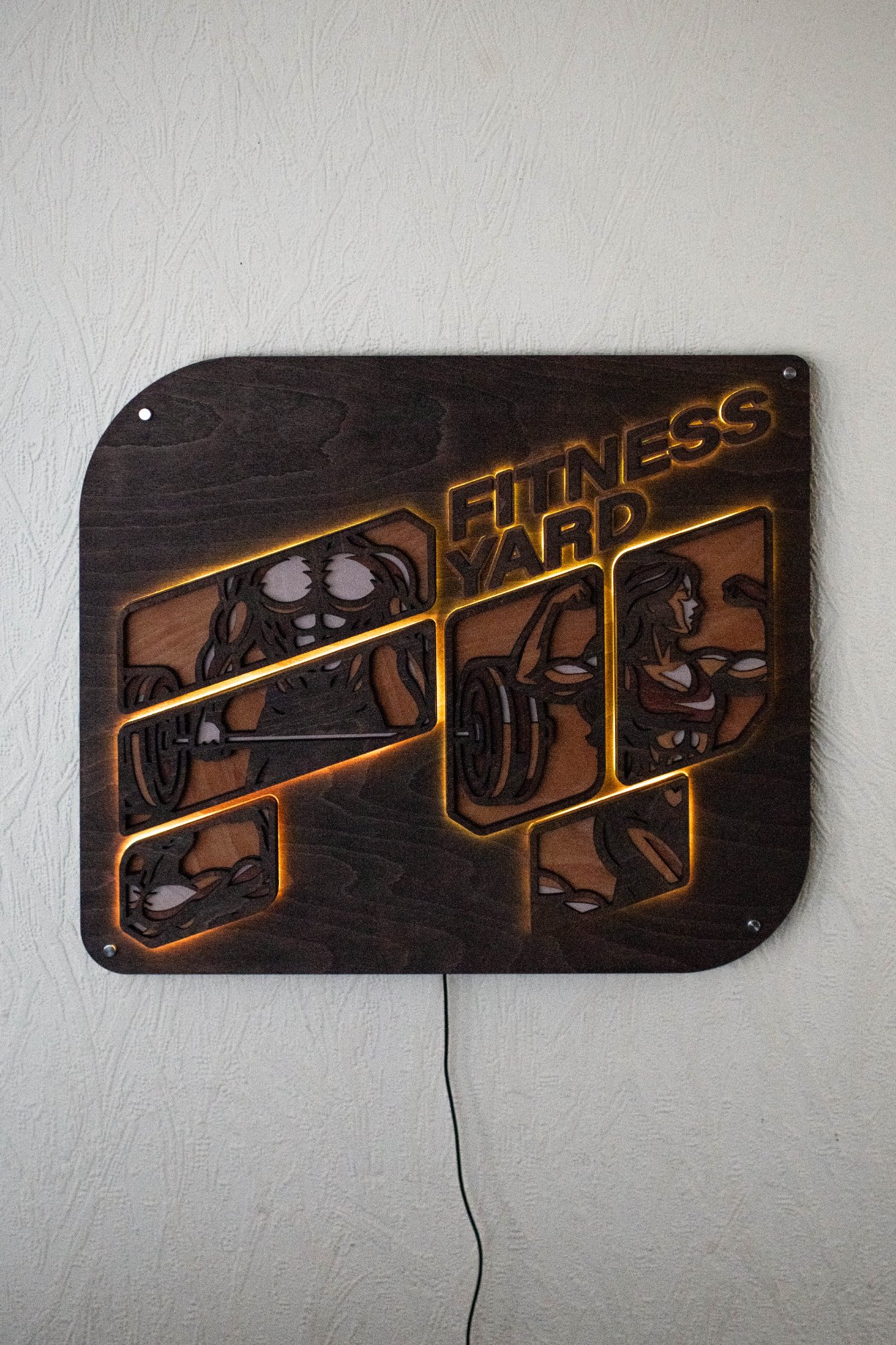 Custom multilayer wood and acrylic LED business sign